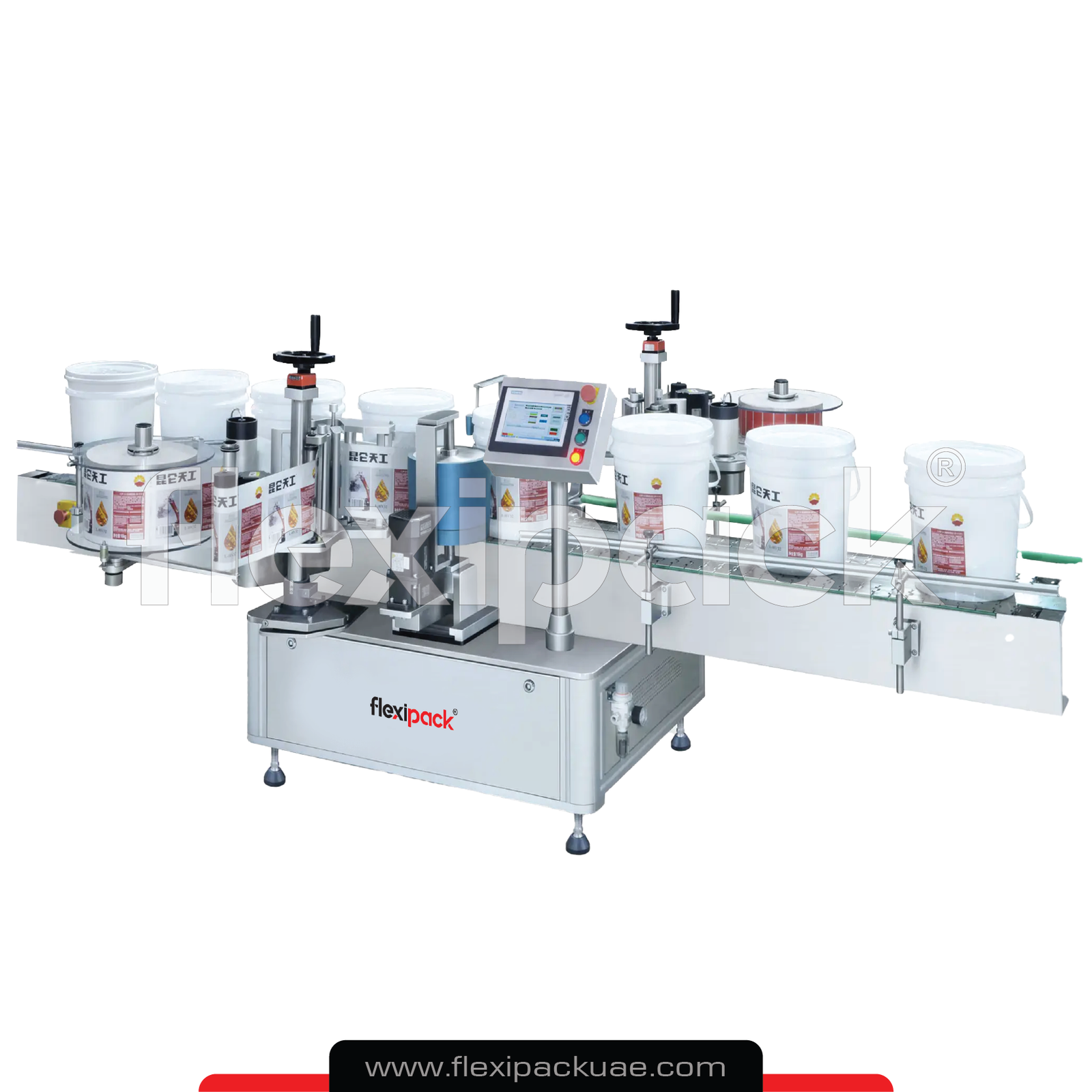LABELING MACHINE FOR 5GAL PAILS & LARGE CONTAINERS – FLEXI PACK MACHINERY
