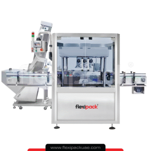 AUTOMATIC LINEAR CAPPING MACHINE WITH CAP FEEDING ELEVATOR